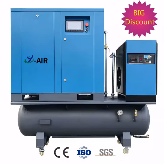 All-in-1 4in1 Industrial Mobile Screw Air Compressor 10HP 15HP 20HP with Dryer Inside for laser Cutting and Packing Machine